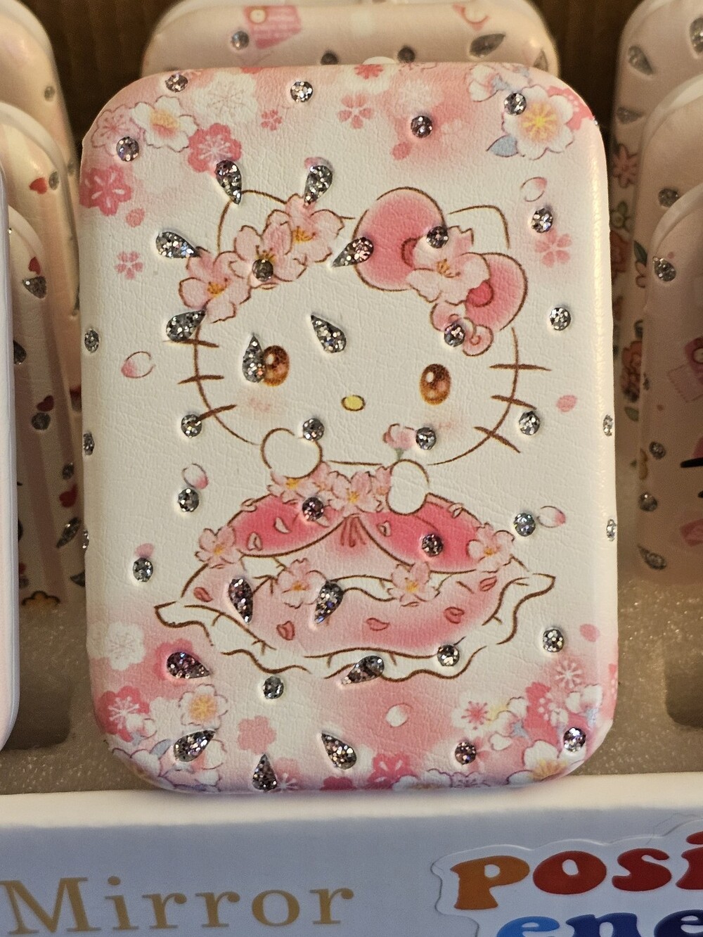 Hello Kitty Pink White Rhinestone Compact Mirror
